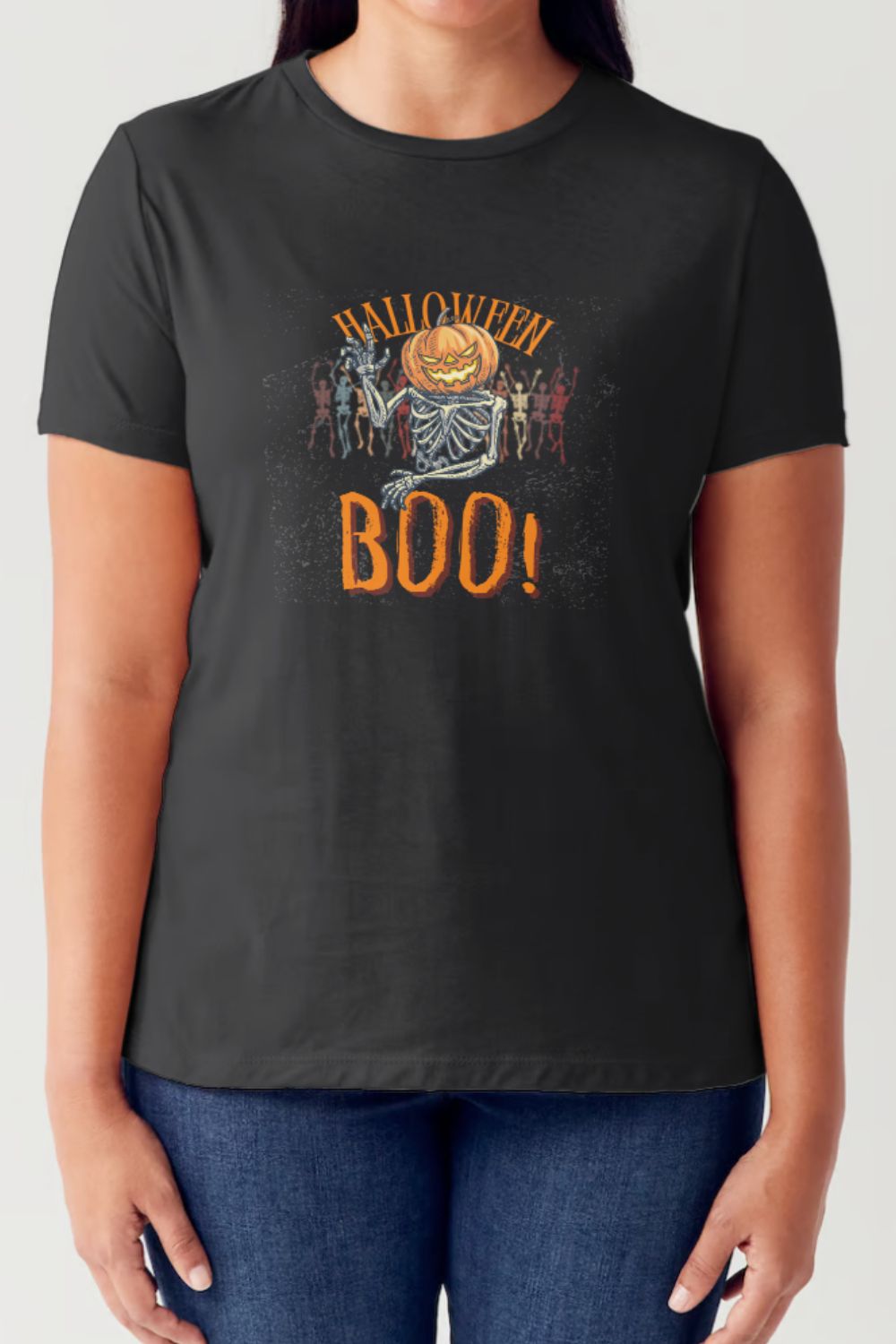 Pumpkin Skeleton Graphic Short Sleeve Tubular T-Shirt